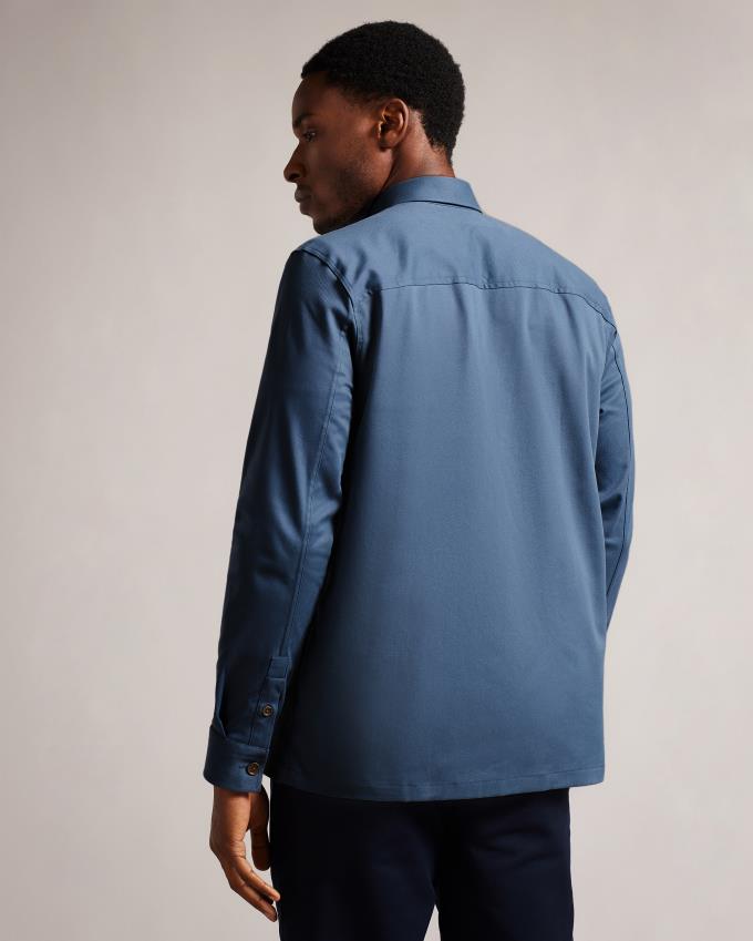 Chemises Ted Baker Long Sleeve Twill Overshirt Bleu Homme | TQY-01280292